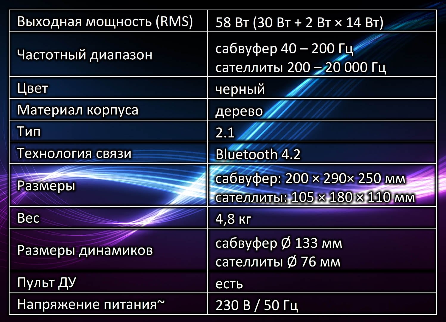 Технические характеристики колонок REAL-EL M-580 kolonki-real-el-m-580