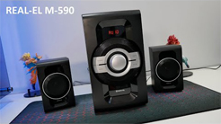 Real EL M590 - Głośniki w systemie 2.1 60W RMS Radio FM, czytnik kart SD, Bluetooth, USB