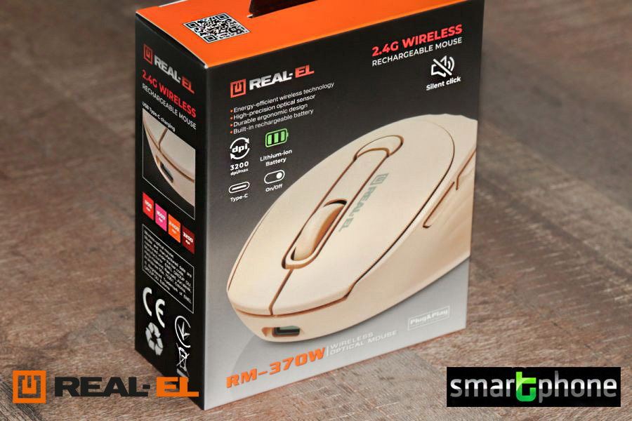 REAL-EL RM-370W – симметричный дизайн, бесшумные кнопки и встроенный аккумулятор.